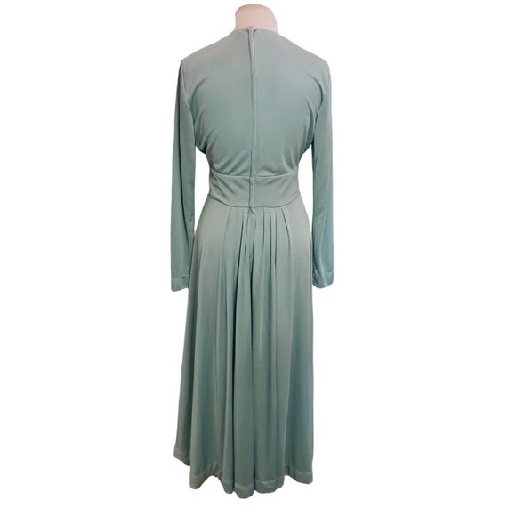 Vintage 70s Womens Sz Medium Mint Green Long Sleeve‎ Maxi Hostess Dress V-neck - Picture 4 of 12